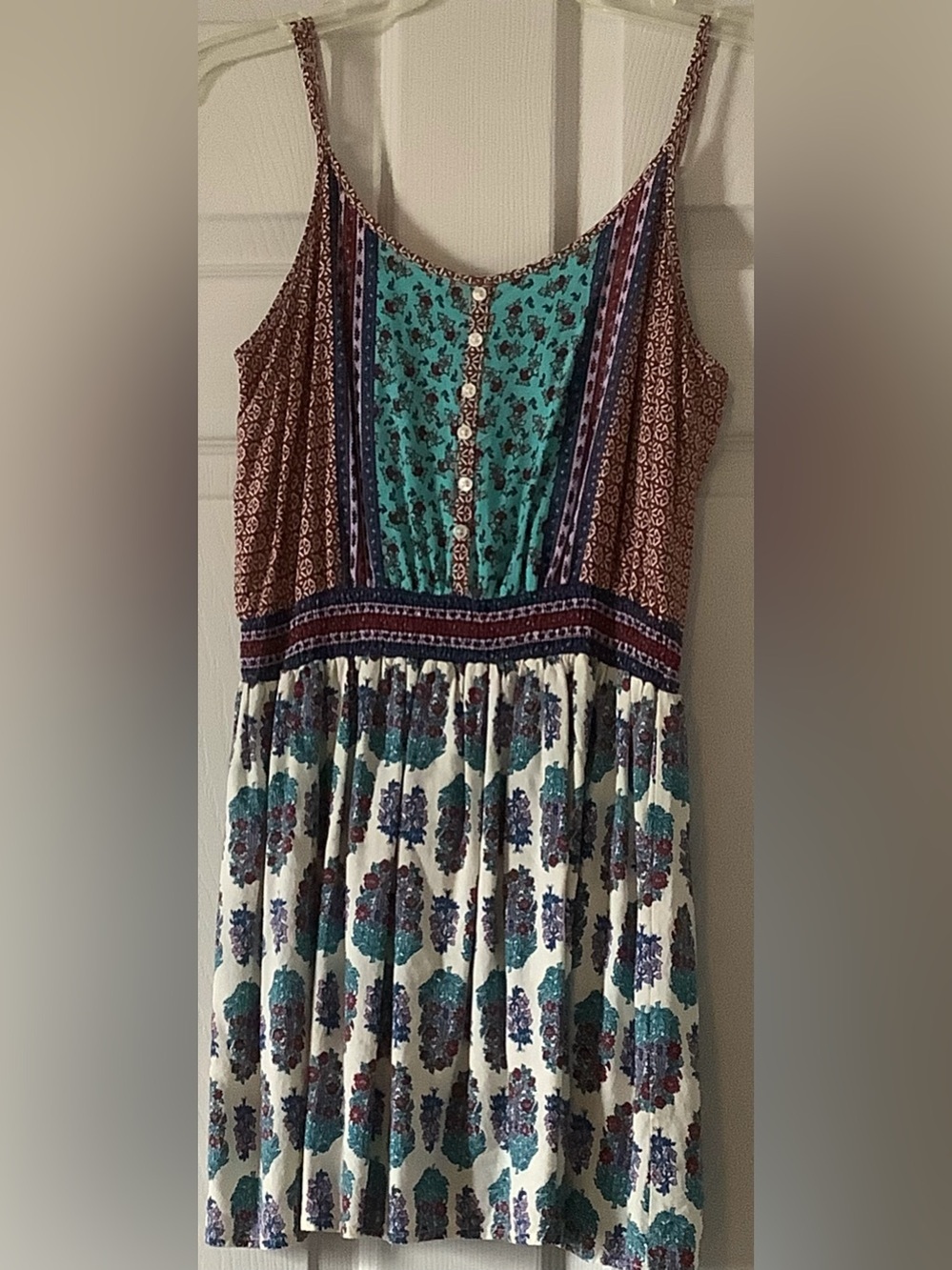 Summer Floral Mixed-Print top in Mint, Cream & Rust